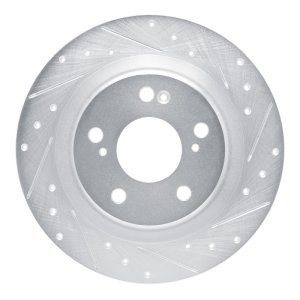 Acura Integra Brake Rotor (1) - Rear Right - R1 Concepts - Drilled & Slotted - Silver - `17-`25